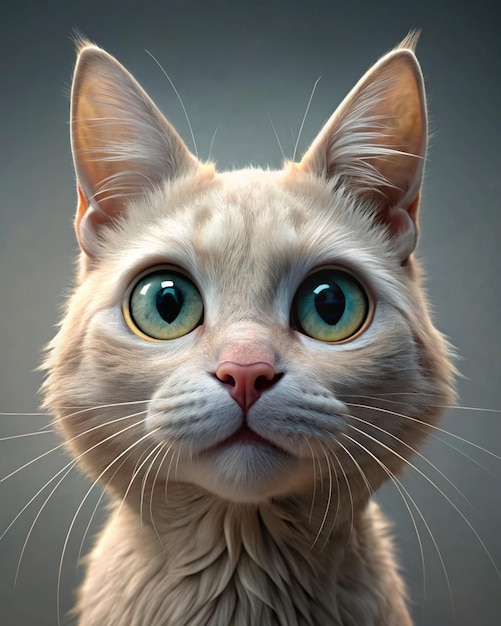 un chat avec des yeux verts et un nez rose