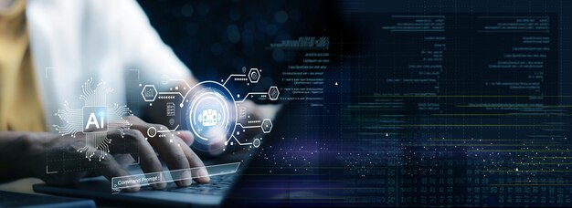 Chatbot Chat avec AI Intelligence Artificielle Homme utilisant la technologie robot intelligent AI