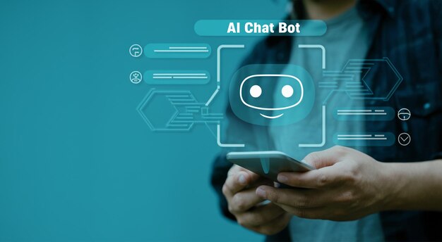 Chatbot concept d'application de service à la clientèle numérique intelligent artificiel utilisateur d'ordinateur mobile