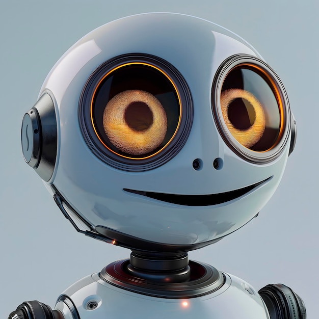 chatbot à la mode avec une expression joyeuse ressemblant à un robot moderne amical avec deux yeux vibrants et un sourire rayonnant accessibilité rayonnante développement de concept conception web technologie recherche