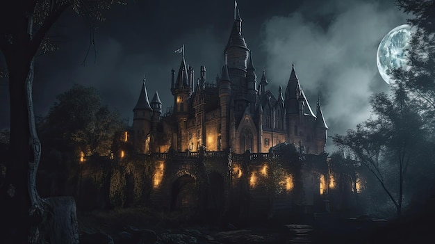 un château dans la nuit