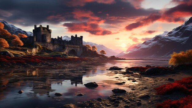 Photo le château d'eilean donan au coucher du soleil