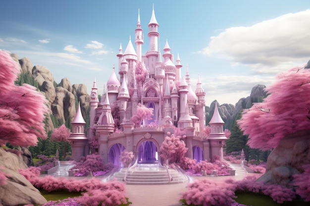 Le château enchanté de la poupée rose Un voyage magique IA générative