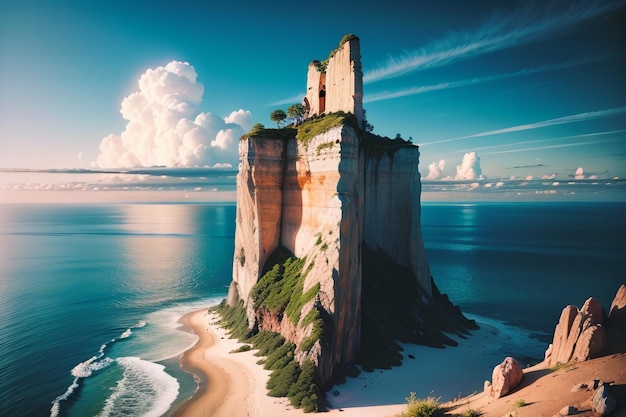 Un château sur une falaise au bord de la mer