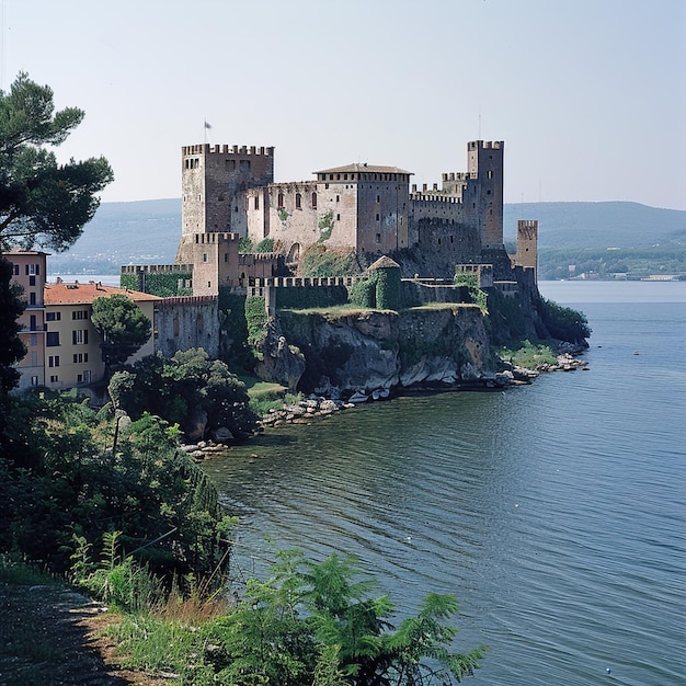 Photo un château sur une falaise surplombant l'eau