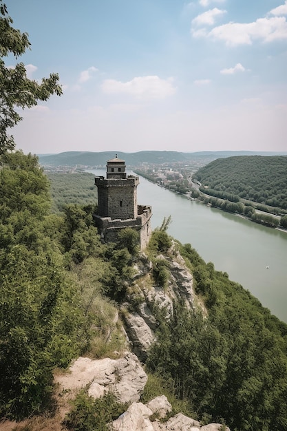 Un château sur une falaise surplombant une rivière