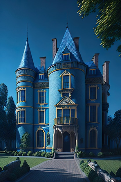 Château avec fond de ciel bleu IA générative