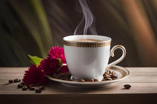 Photo le château français et la tasse de café présentation de la marque de café premium