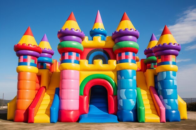 Photo château gonflable rempli de boules colorées pour enfants, ia générative