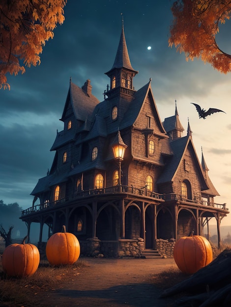 Château gothique effrayant lors du festival d'Halloween ai génératif