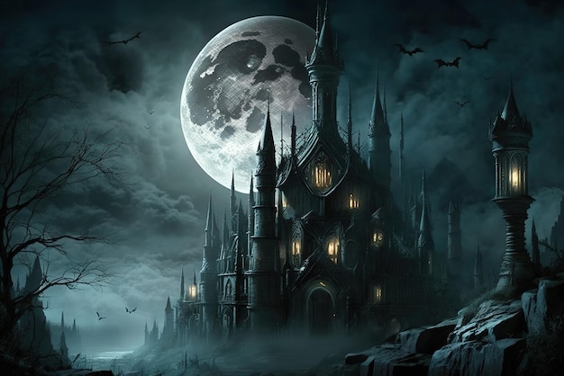 Château gothique foncé d'imagination d'une ville de vampire