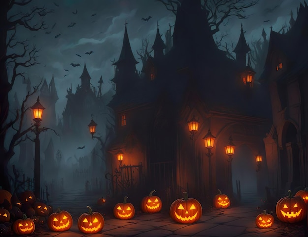 Photo le château d'halloween est un dessin animé effrayant.