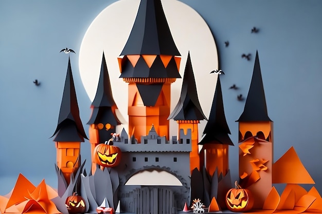 château d'halloween style art papier généré par ai