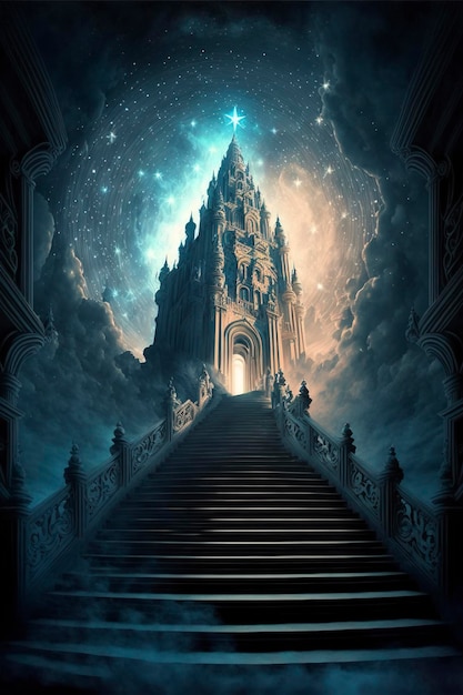 château de lumière au paradis, univers à l'intérieur, escaliers