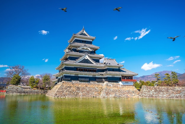 Château de Matsumoto au Japon avec ciel bleu