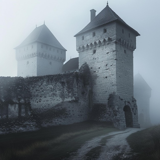 Le château médiéval de Haapsalu par une journée brumeuse