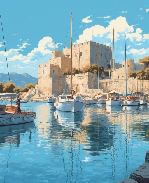 Château médiéval et vieux port de Kyrenia Chypre Generative AI