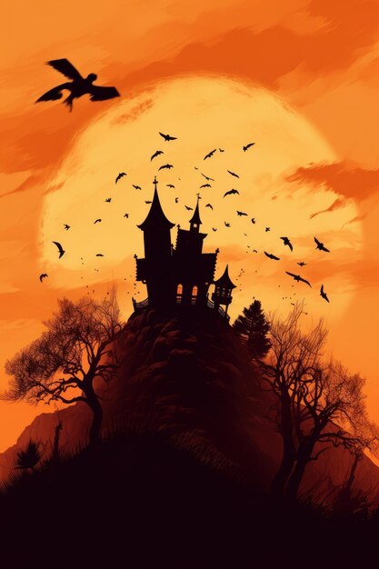 Château en la nuit de Luna Llena pour Halloween