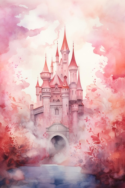 Château de princesse aquarelle mignon Illustration AI GenerativexA