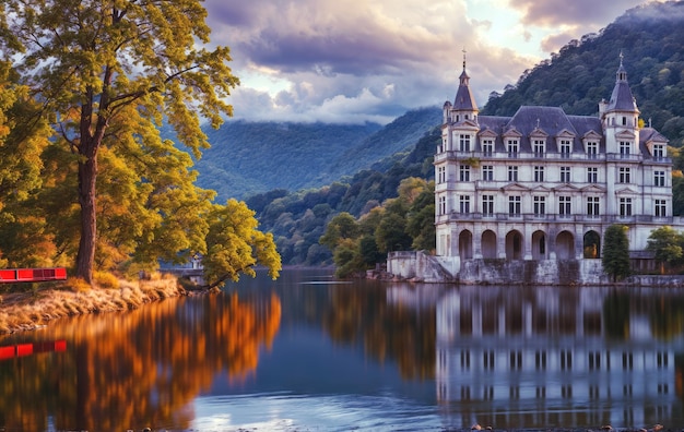 Un château reflétant le lac