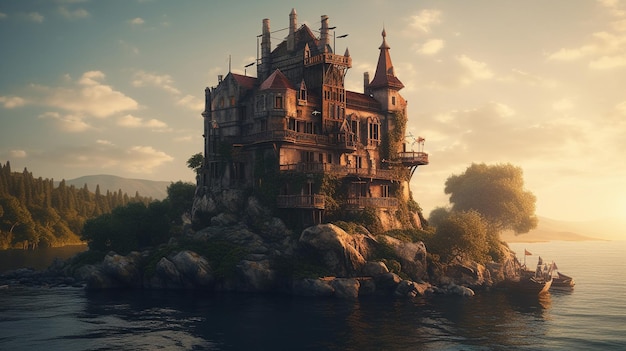 Un château sur un rocher dans l'eau