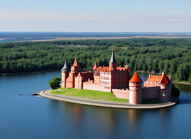 Château rouge sur l'eau