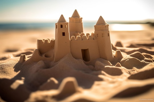 Château de sable debout sur la plage voyage vacances concept générative ai