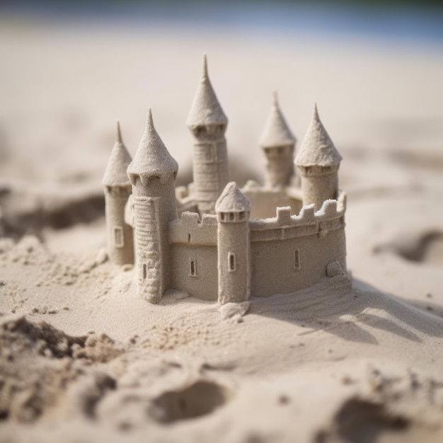 Château de sable détaillé sur une plage