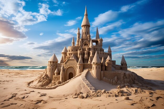 Photo un château de sable enjoué au bord de la mer