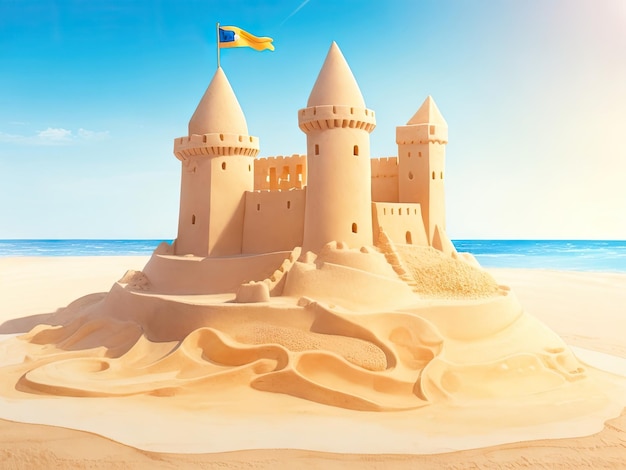 Château de sable été aquarelle ai générative