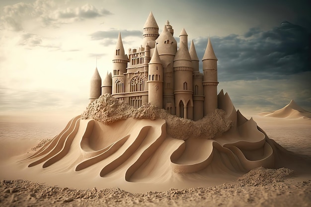 Château de sable fantastique dans le désert