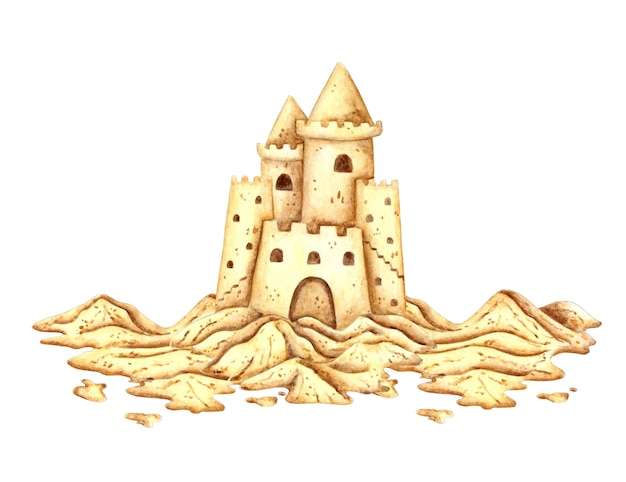 Château de sable jaune aquarelle