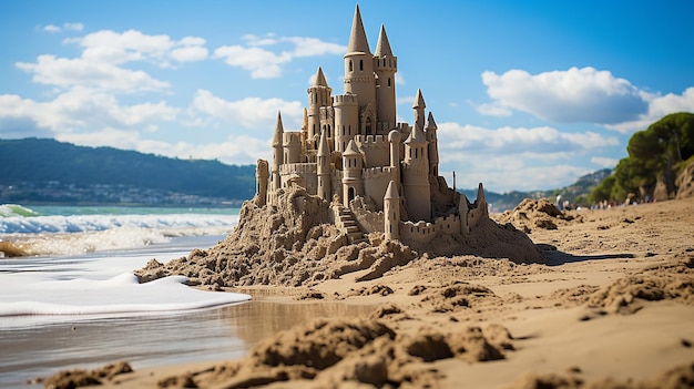 Photo château de sable sur la plage ar 169