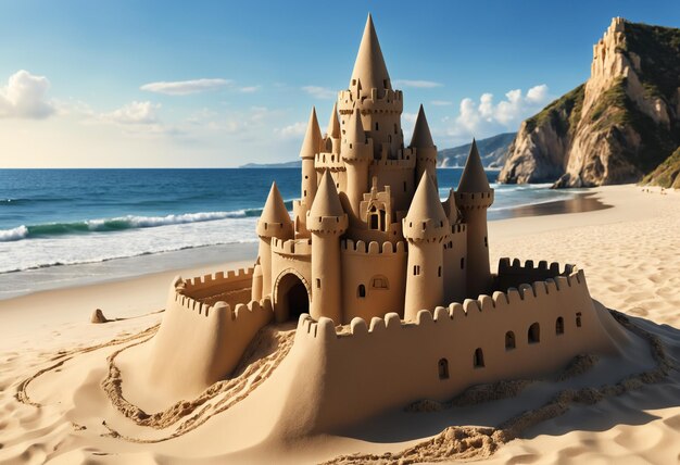 Château de sable sur la plage IA générative