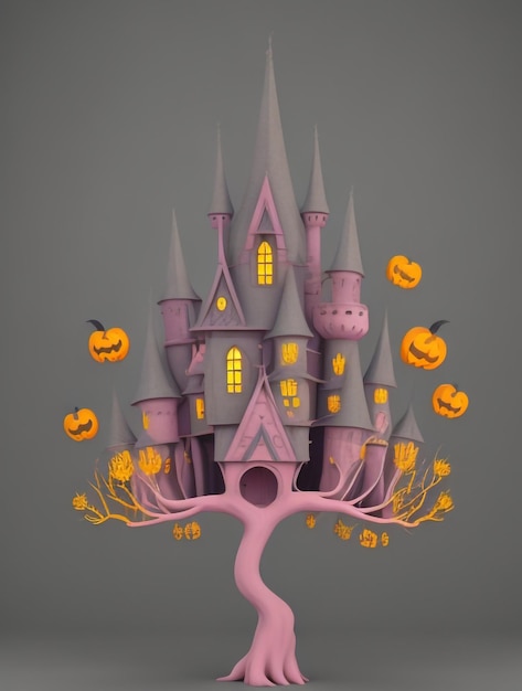 Château de sorcière enchanté pour Halloween, style dessin animé, ambiance effrayante, charme d'halloween créatif
