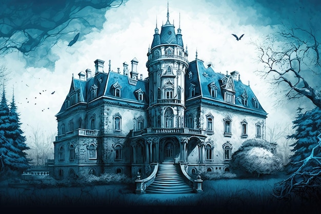 Château de style rococo bleu dans cette illustration