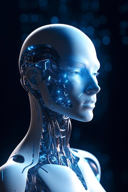 ChatGPT un robot pensant un robot humanoïde fait face à une conversation automatique d'assistance de chatbot de technologie moderne futuriste gros plan Technologie numérique future AI concept d'intelligence artificielle générer ai