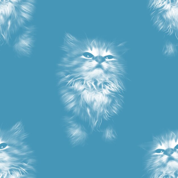 Chaton abstrait sur fond bleu. Modèle sans couture. Peut être utilisé comme tissu, papier peint, emballage.