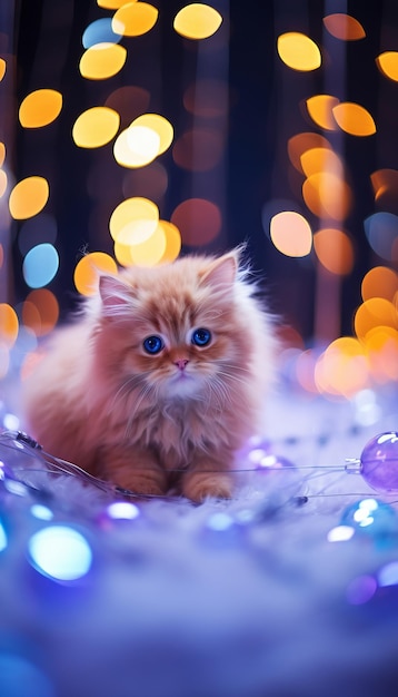 Un chaton adorable assis contre un fond vibrant et coloré papier peint pour un smartphone