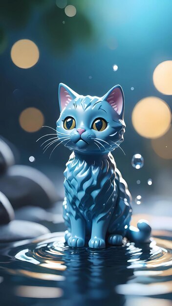 Un chaton adorable, une illustration de chat en 3D, un fond de papier peint de dessin animé