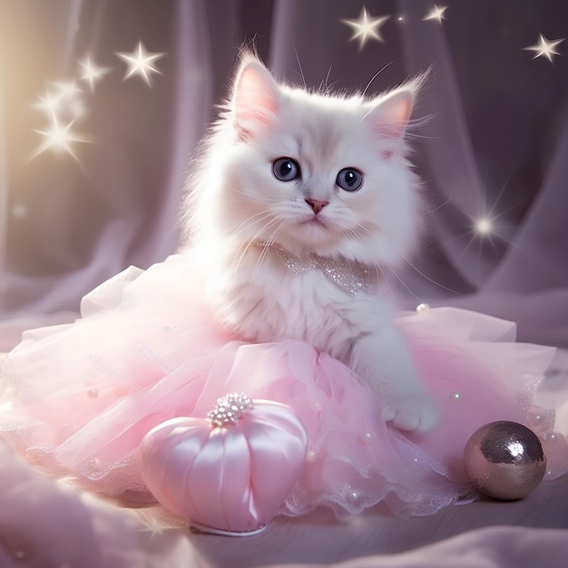 Un chaton adorable avec une jolie tenue de princesse dans le style classique