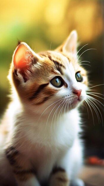 Photo un chaton aux yeux verts lève les yeux.