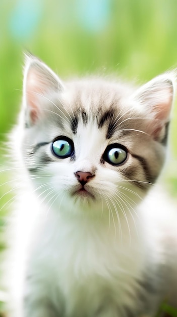 Un chaton aux yeux verts regarde la caméra