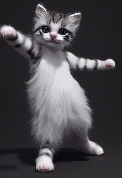 chaton blanc et gris qui danse