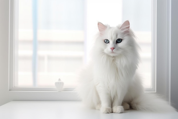 Un chaton blanc et moelleux aux yeux bleus