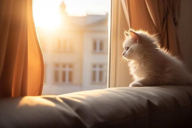 Un chaton blanc et moelleux aux yeux bleus