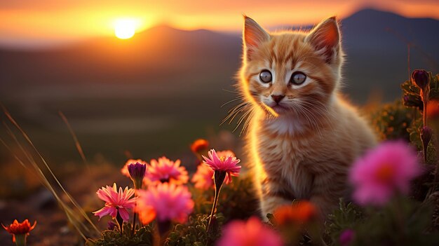 Photo un chaton curieux et aventureux se délecte de la splendeur et de la sérénité hypnotisantes de la nature.