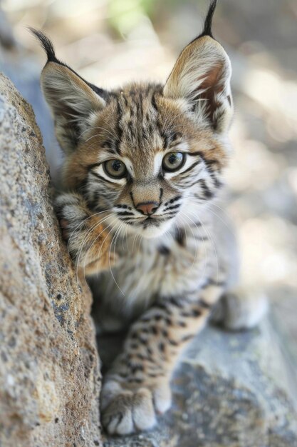 Un chaton curieux avec de grandes oreilles et une expression ludique.