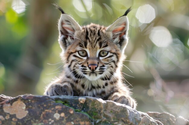 Un chaton curieux avec de grandes oreilles et une expression ludique.