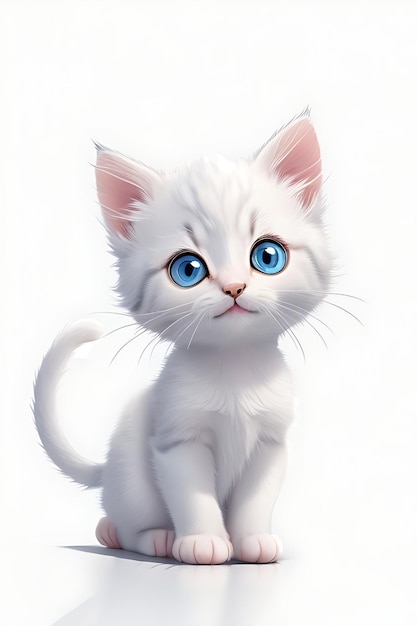 Un chaton dans le style de l'animation Disney à fond blanc